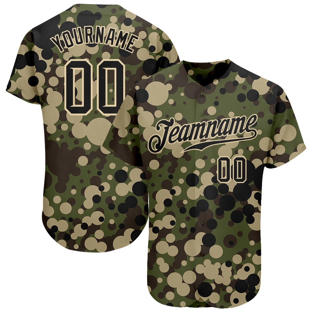 Custom Camo Black-Cream Authentic Salute To Service Baseball Jersey