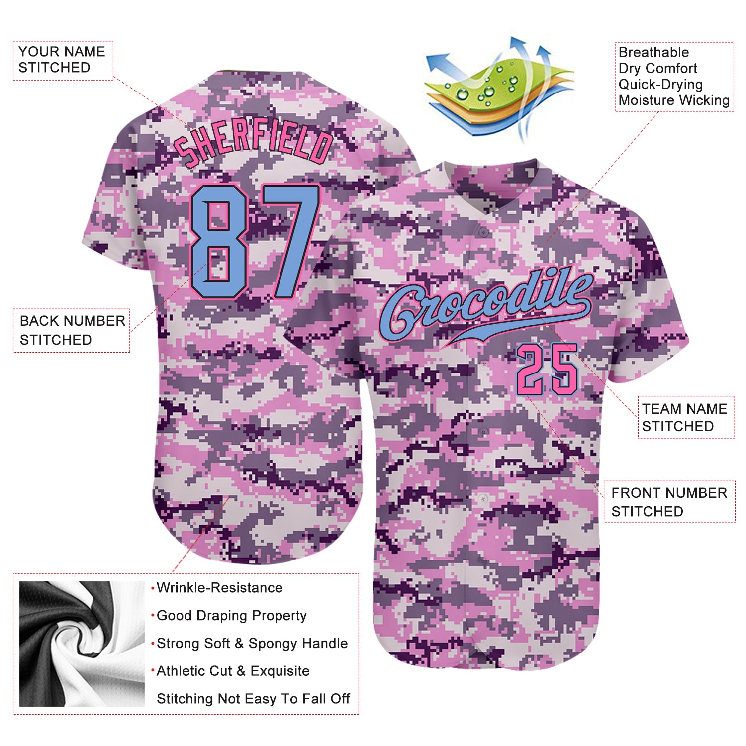Custom Camo Light Blue-Pink Authentic Salute To Service Baseball