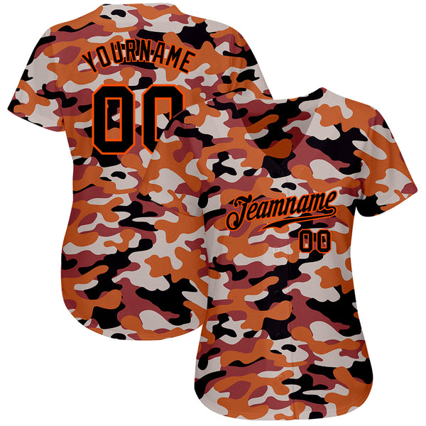 Custom Camo Black-Orange Authentic Salute To Service Baseball Jersey