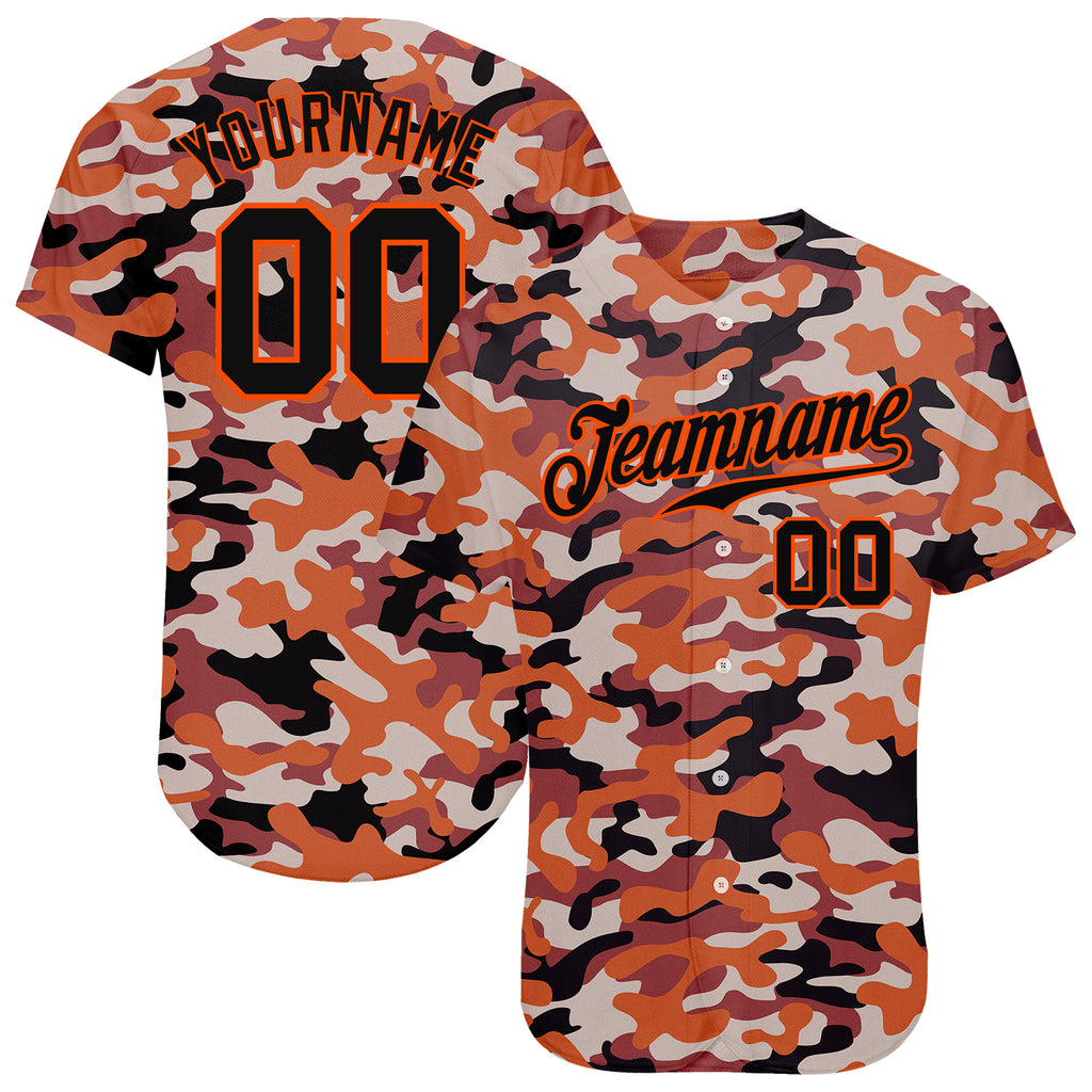 Custom Camo Black-Orange Authentic Salute To Service Baseball Jersey