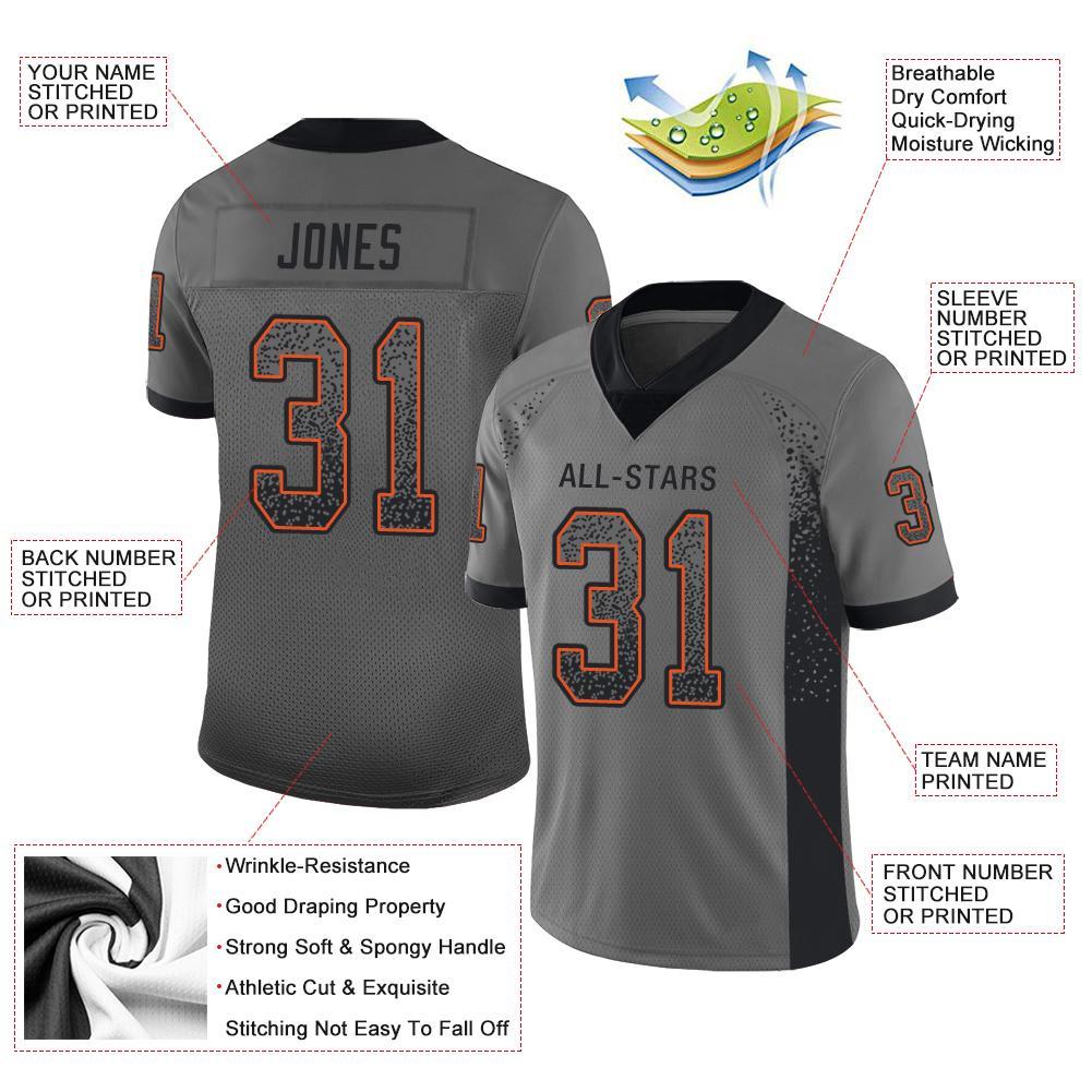 Custom Gray Black-Orange Drift Fashion Football Jersey