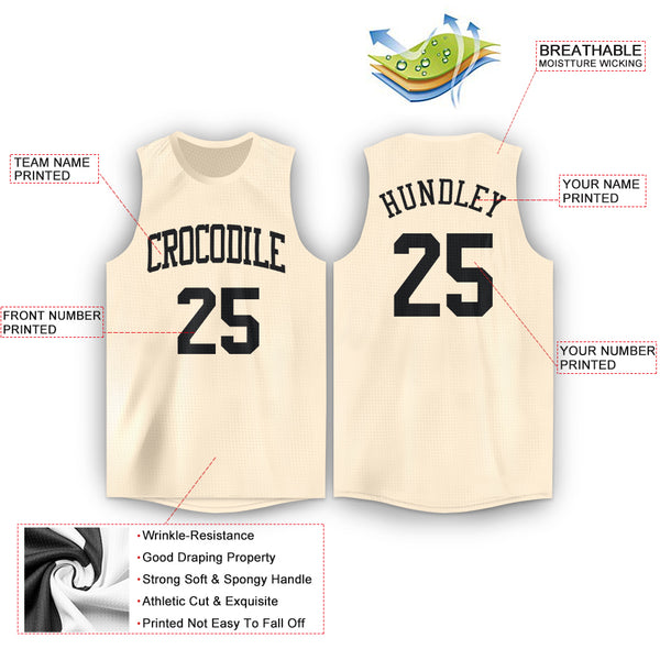 Custom Cream Black Round Neck Basketball Jersey