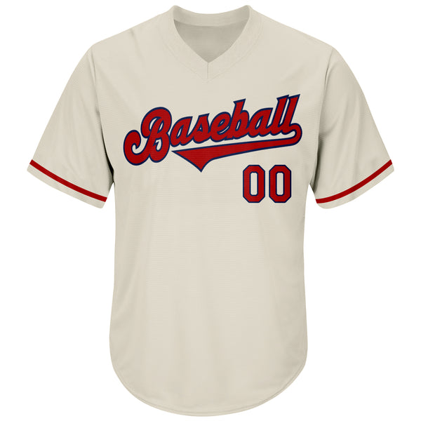 Custom Cream Red-Navy Authentic Throwback Rib-Knit Baseball Jersey Shirt