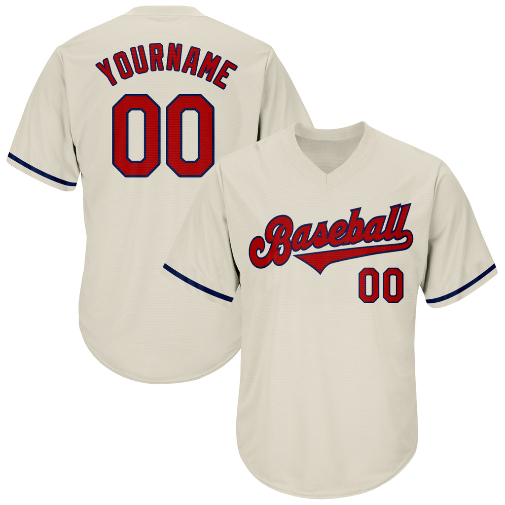 Custom Cream Red-Navy Authentic Throwback Rib-Knit Baseball Jersey Shirt