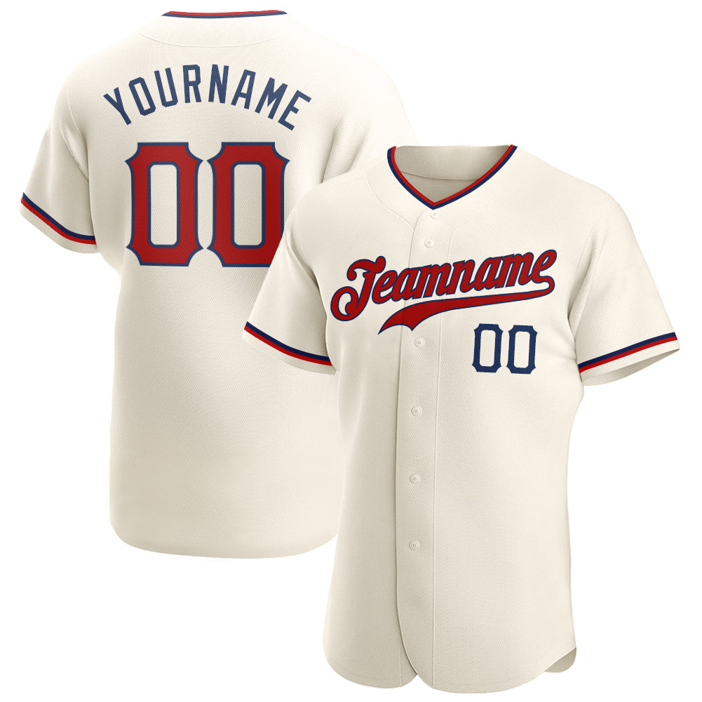 Custom Cream Red-Navy Authentic Baseball Jersey