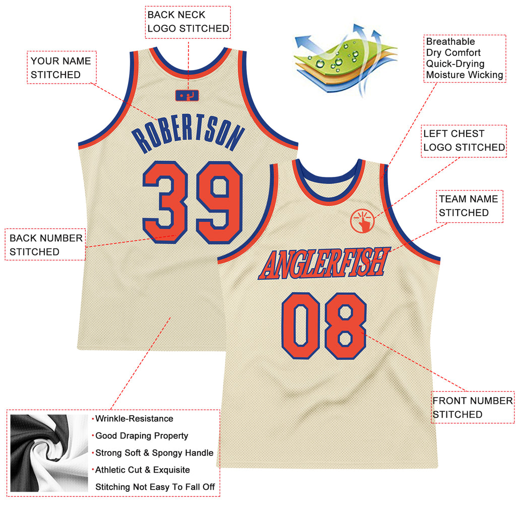 FIITG Custom Basketball Jersey Cream Orange-Royal Authentic Throwback Men's Size:3XL