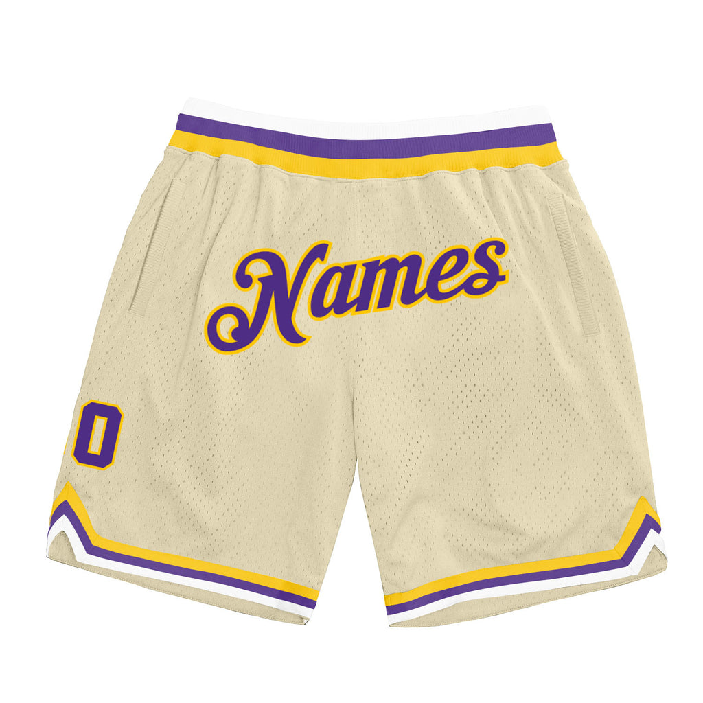 Custom Cream Purple-Gold Authentic Throwback Basketball Shorts