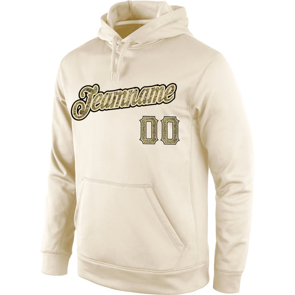 Custom Stitched Cream Camo-Black Sports Pullover Sweatshirt Hoodie