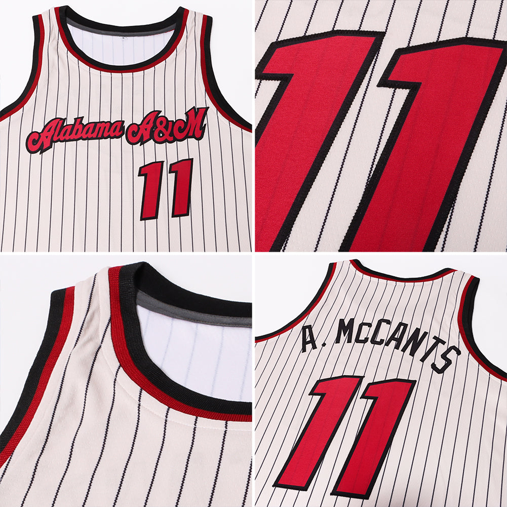 FIITG Custom Basketball Jersey Cream Black Pinstripe Maroon Authentic Men's Size:3XL