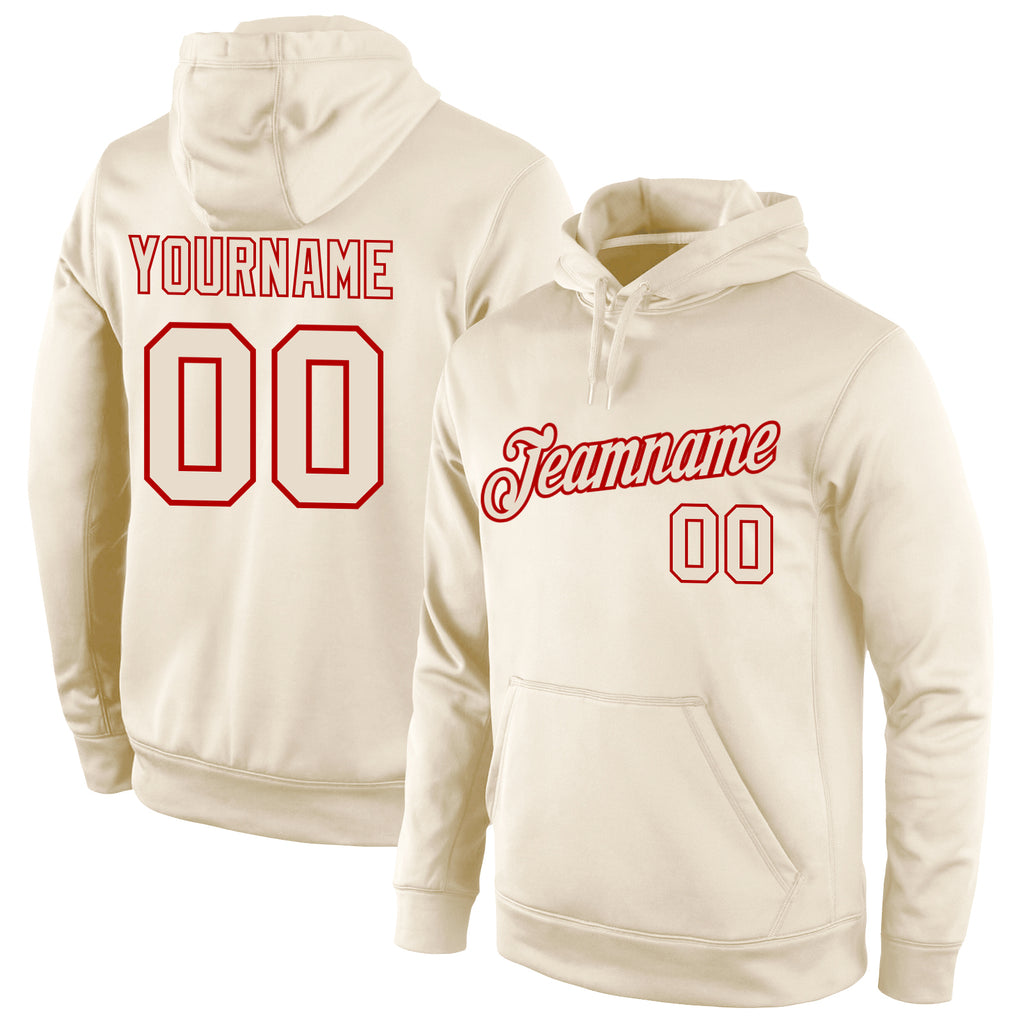 Custom Stitched Cream Cream-Red Sports Pullover Sweatshirt Hoodie