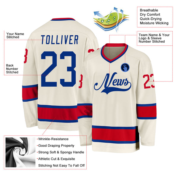 Custom Cream Royal-Red Hockey Jersey