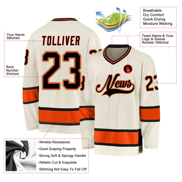 Custom Cream Black-Orange Hockey Jersey