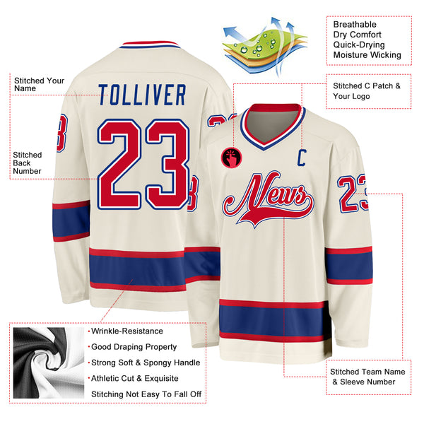 Custom Cream Red-Royal Hockey Jersey