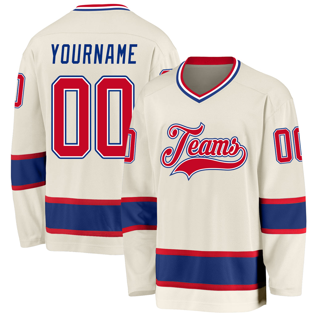 Custom Cream Red-Royal Hockey Jersey