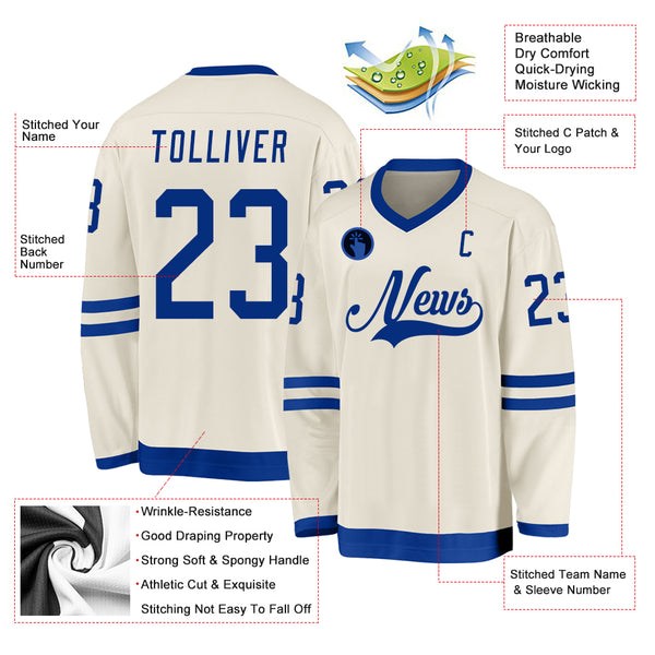 Custom Cream Royal Hockey Jersey