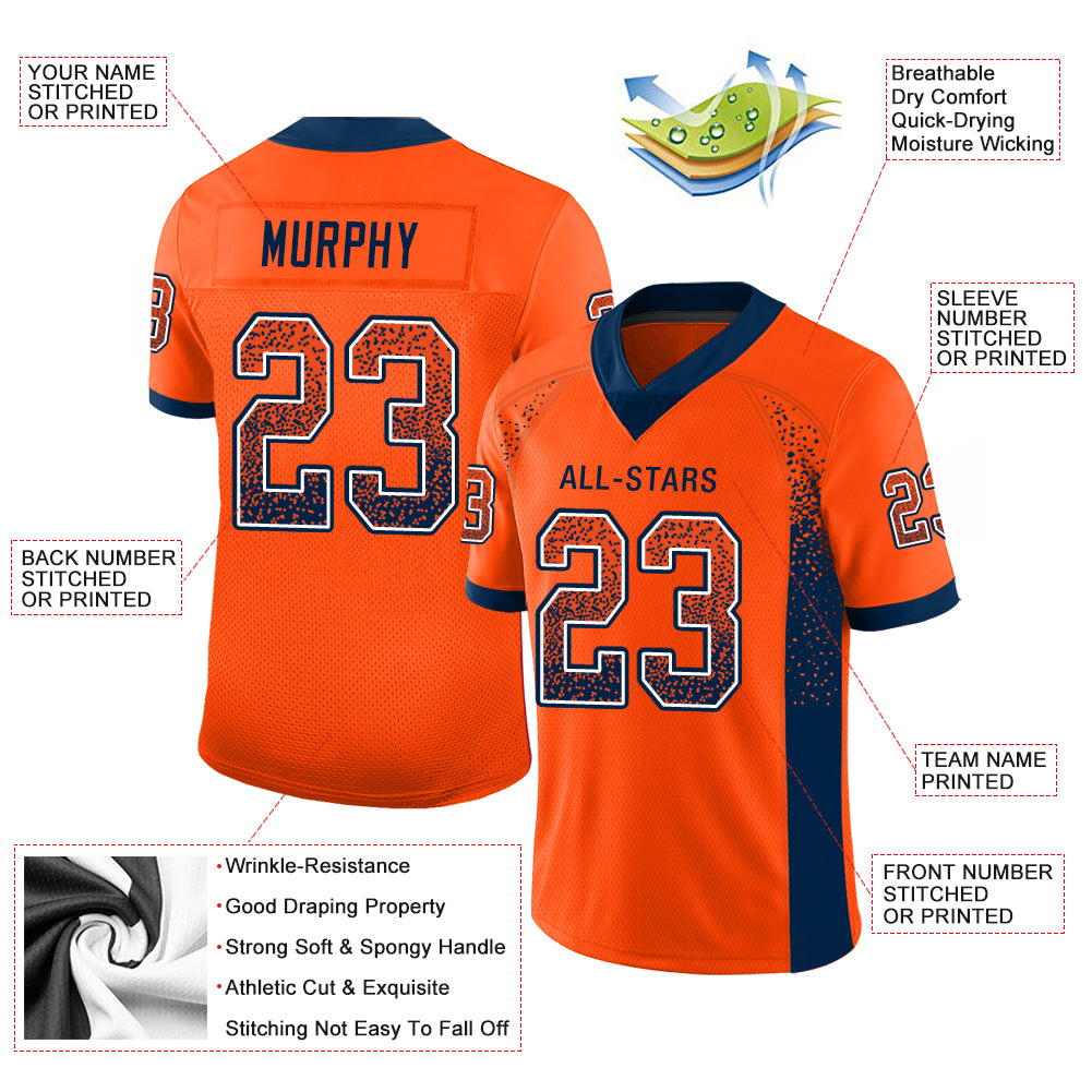 Custom Orange Navy-White Drift Fashion Football Jersey