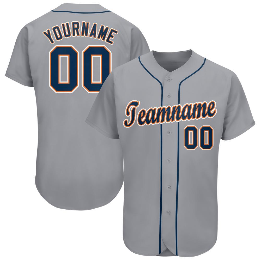 Custom Gray Navy-Orange Baseball Jersey