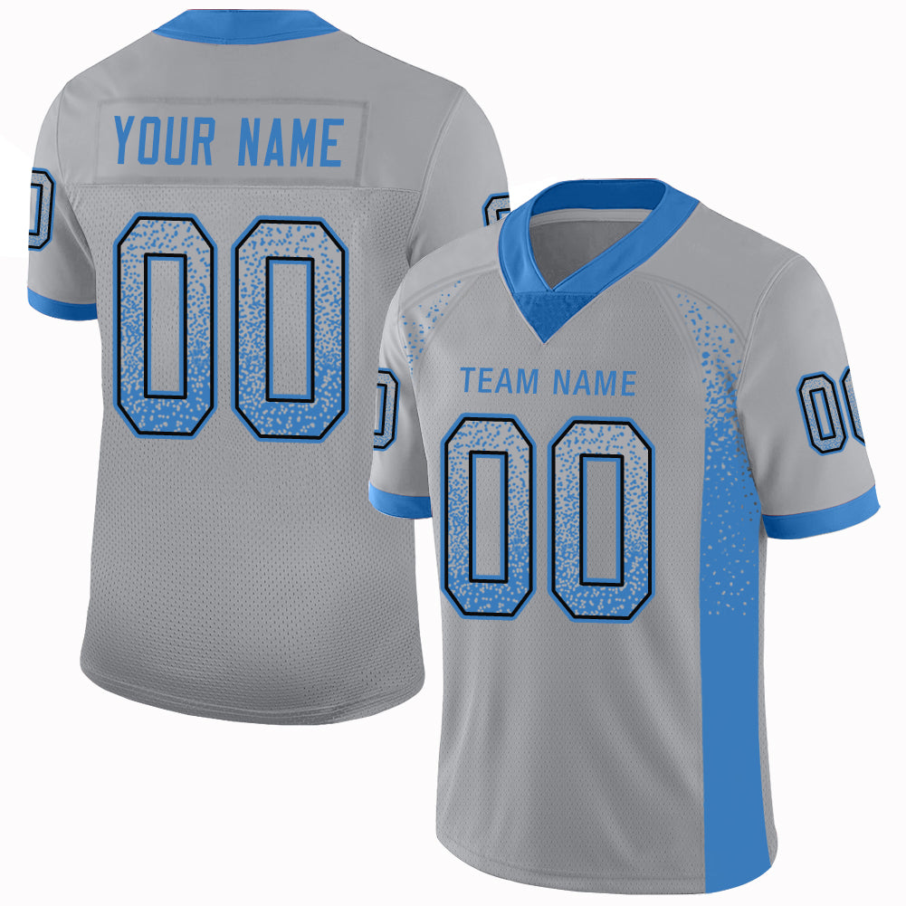 Custom Light Gray Powder Blue-Black Mesh Drift Fashion Football Jersey