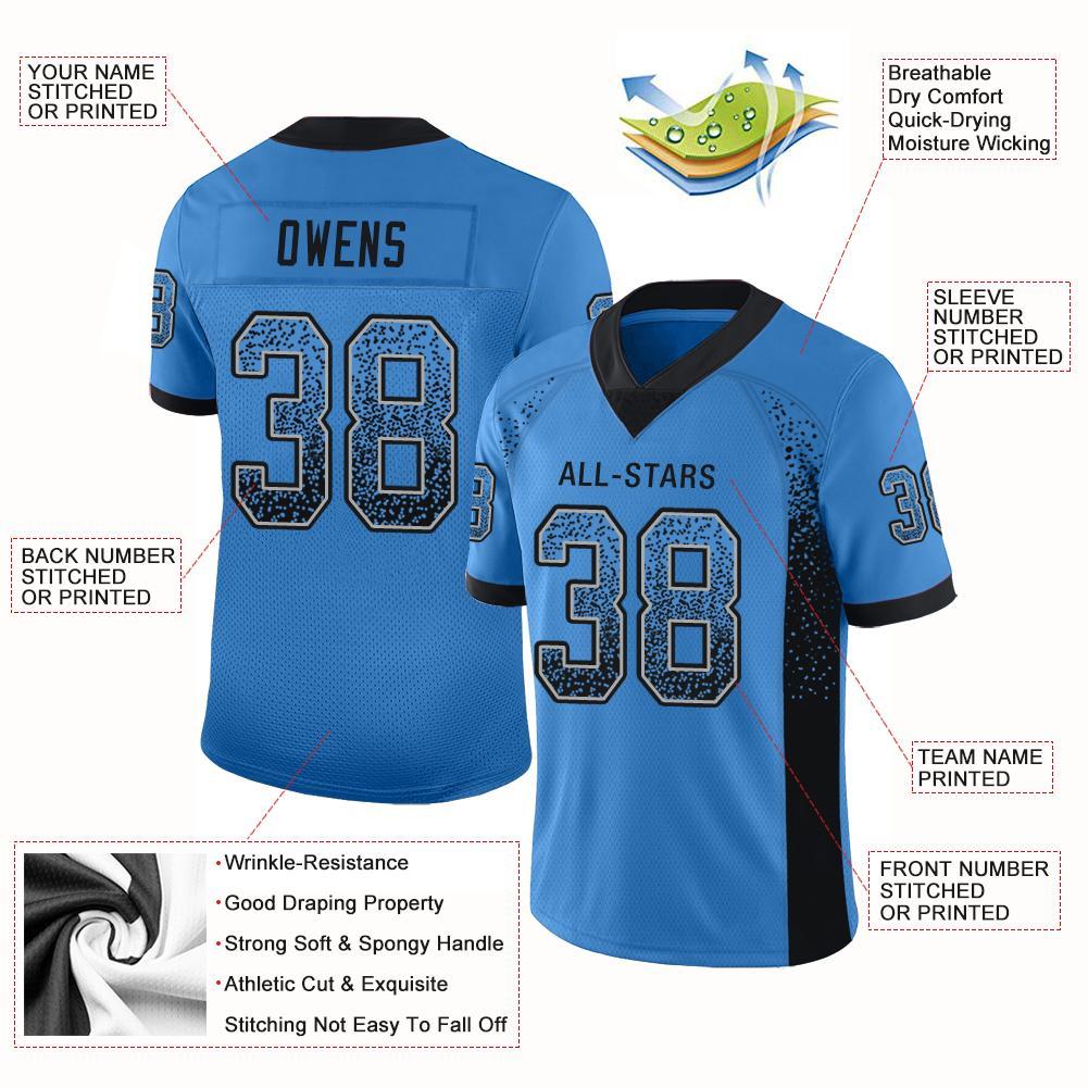 Custom Powder Blue Black-Gray Drift Fashion Football Jersey