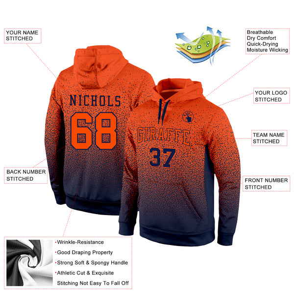 Custom Stitched Navy Orange Fade Fashion Sports Pullover Sweatshirt Hoodie