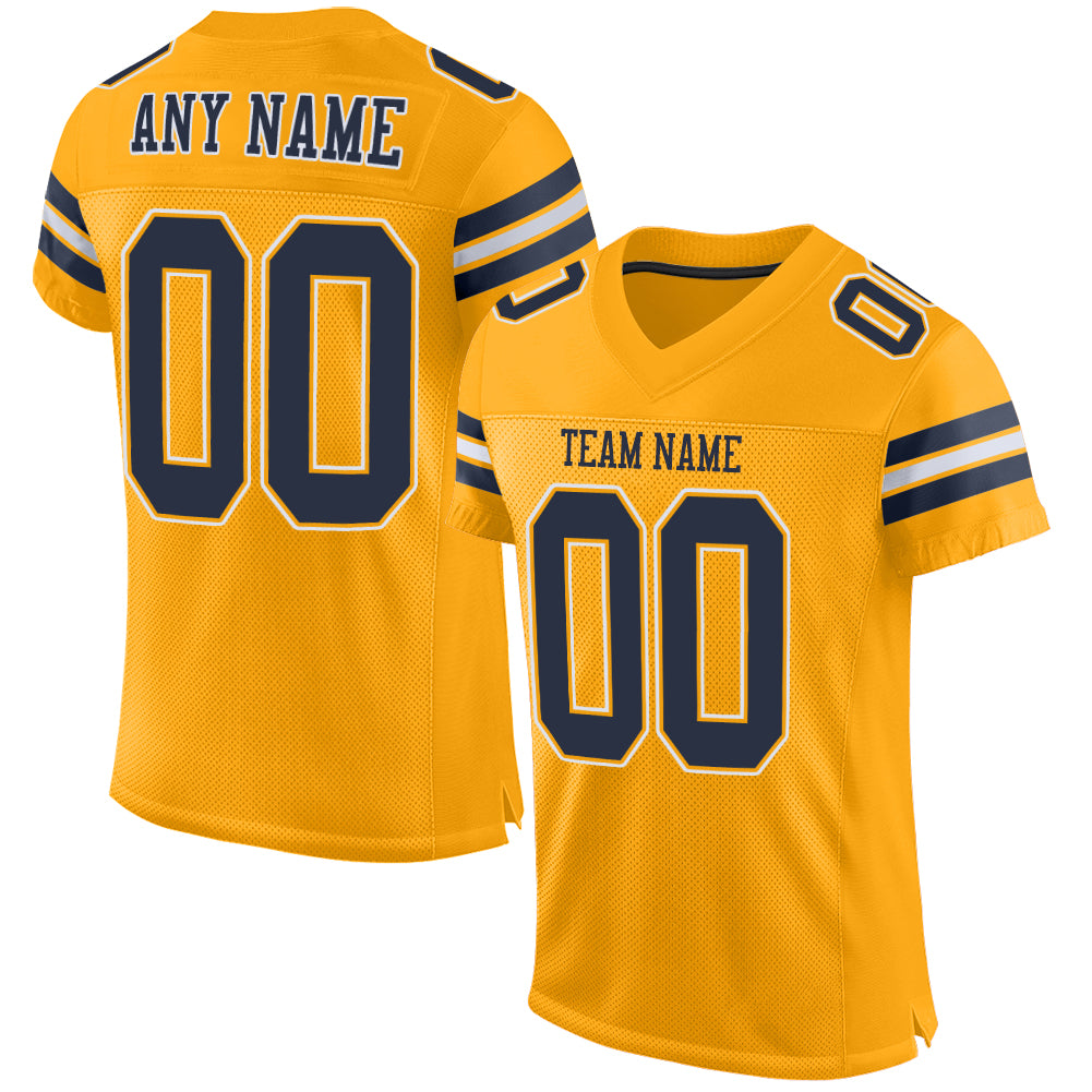 Custom Gold Navy-White Mesh Authentic Football Jersey