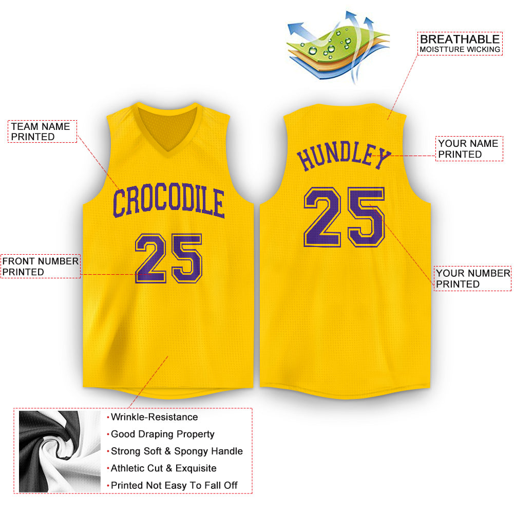 Custom Gold Purple V-Neck Basketball Jersey