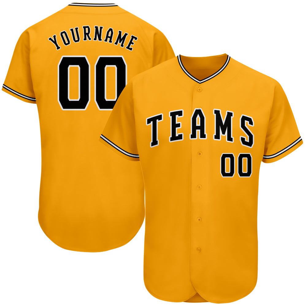 Custom Gold Black-White Authentic Baseball Jersey