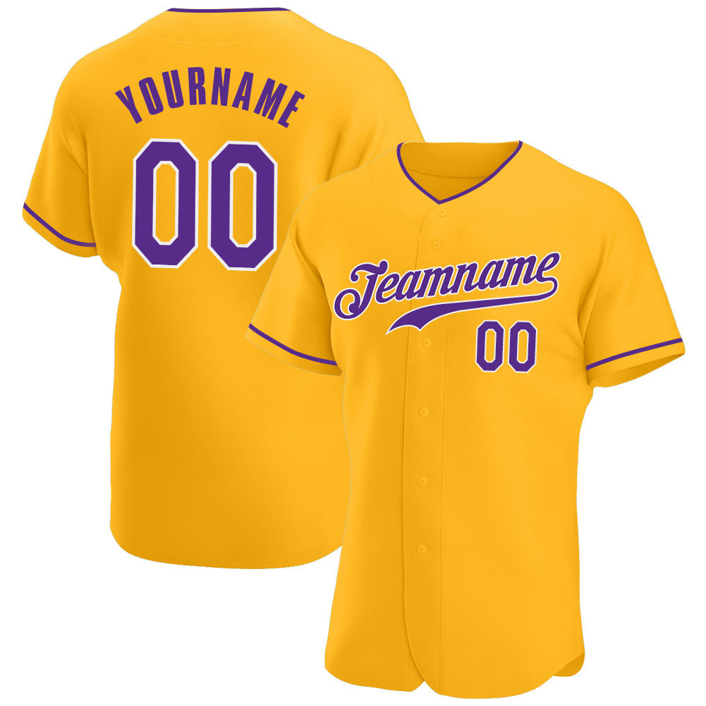 Custom Gold Purple-White Authentic Baseball Jersey