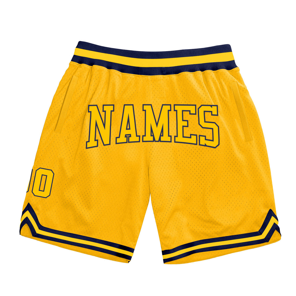 Custom Gold Gold-Navy Authentic Throwback Basketball Shorts