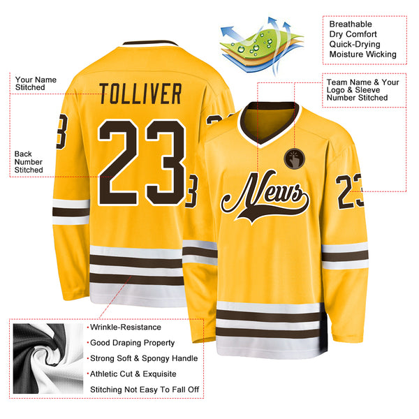 Custom Gold Brown-White Hockey Jersey