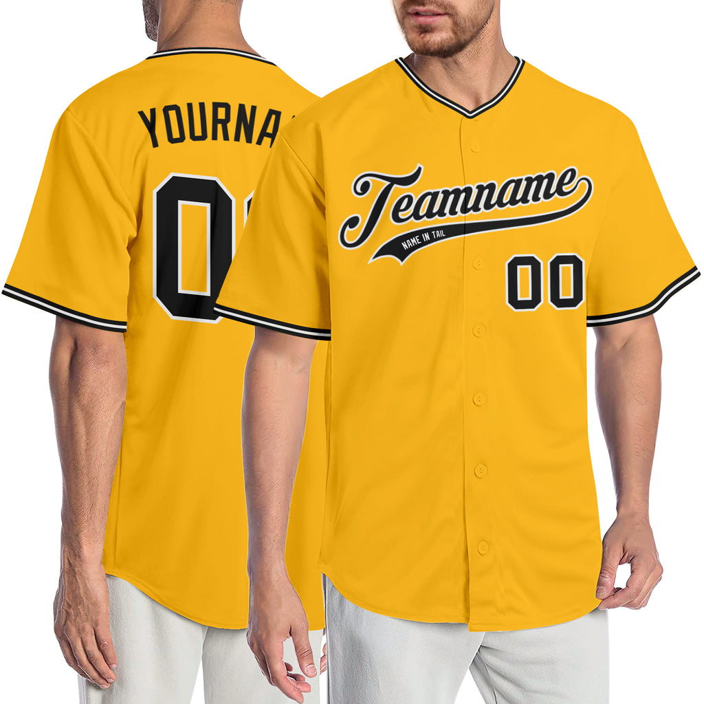 Custom Gold Black-White Authentic Baseball Jersey