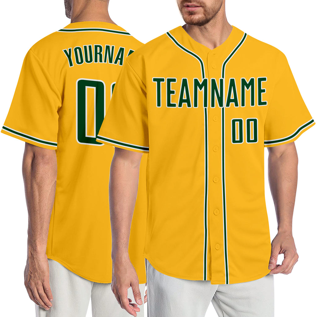 Custom Gold Green-White Authentic Baseball Jersey