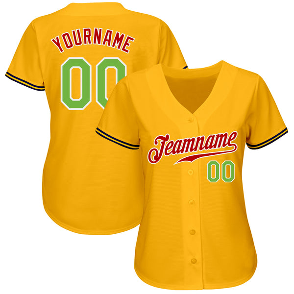 Custom Gold Neon Green-Red Authentic Baseball Jersey