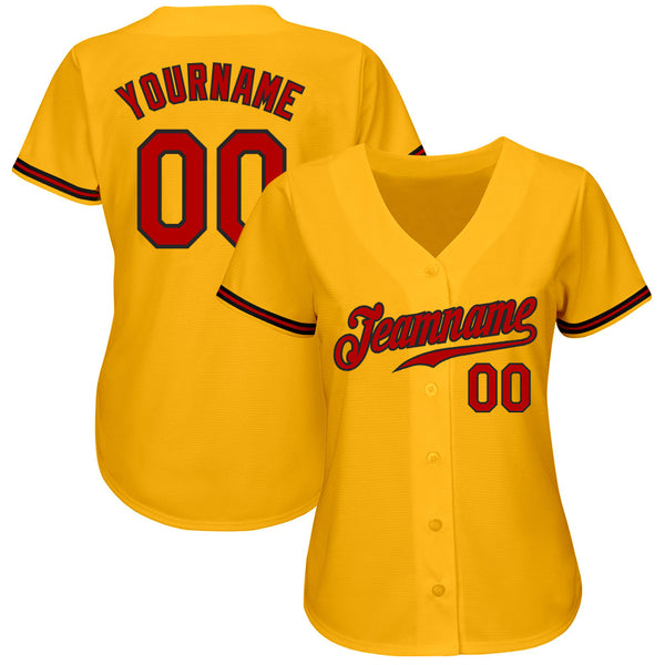 Custom Gold Red-Black Authentic Baseball Jersey