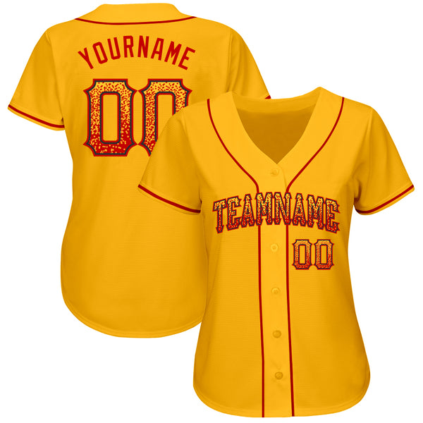 Custom Gold Red-Black Authentic Drift Fashion Baseball Jersey