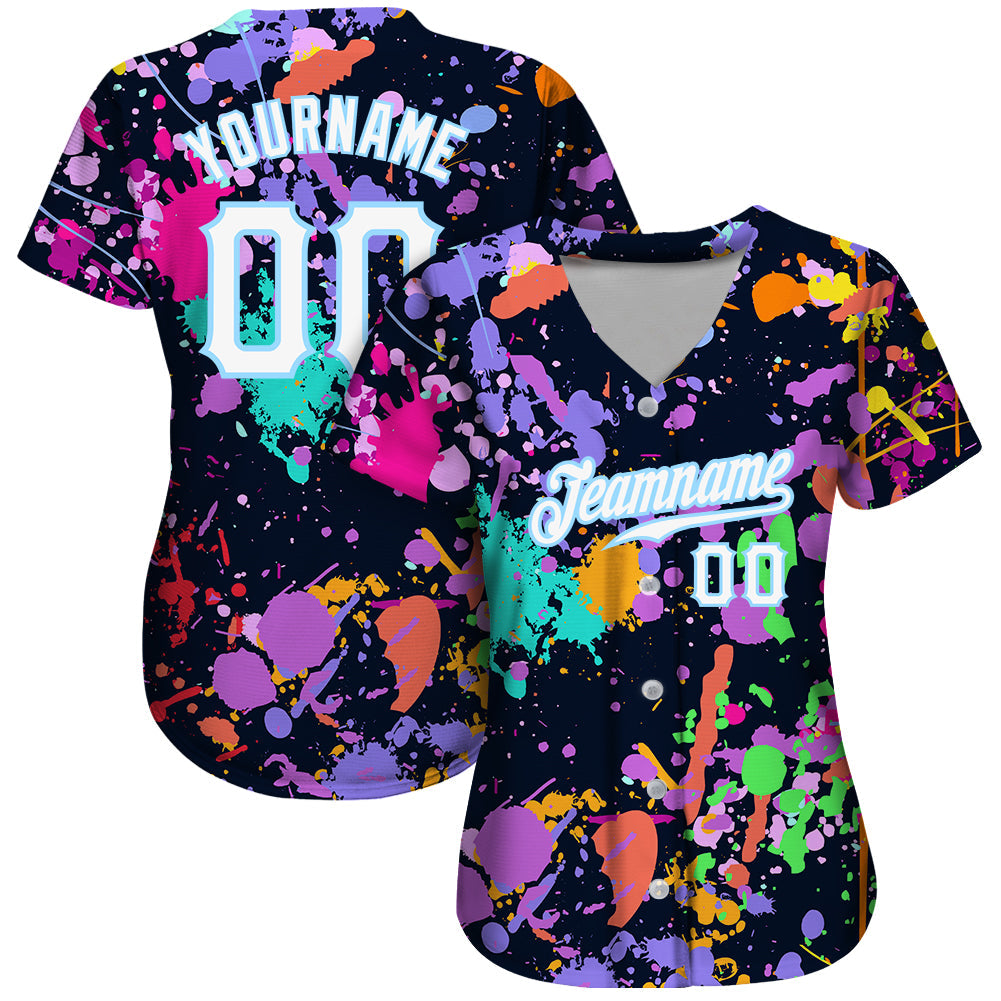 Custom Splashes Graffiti Pattern White-Light Blue 3D Authentic Softball Jersey