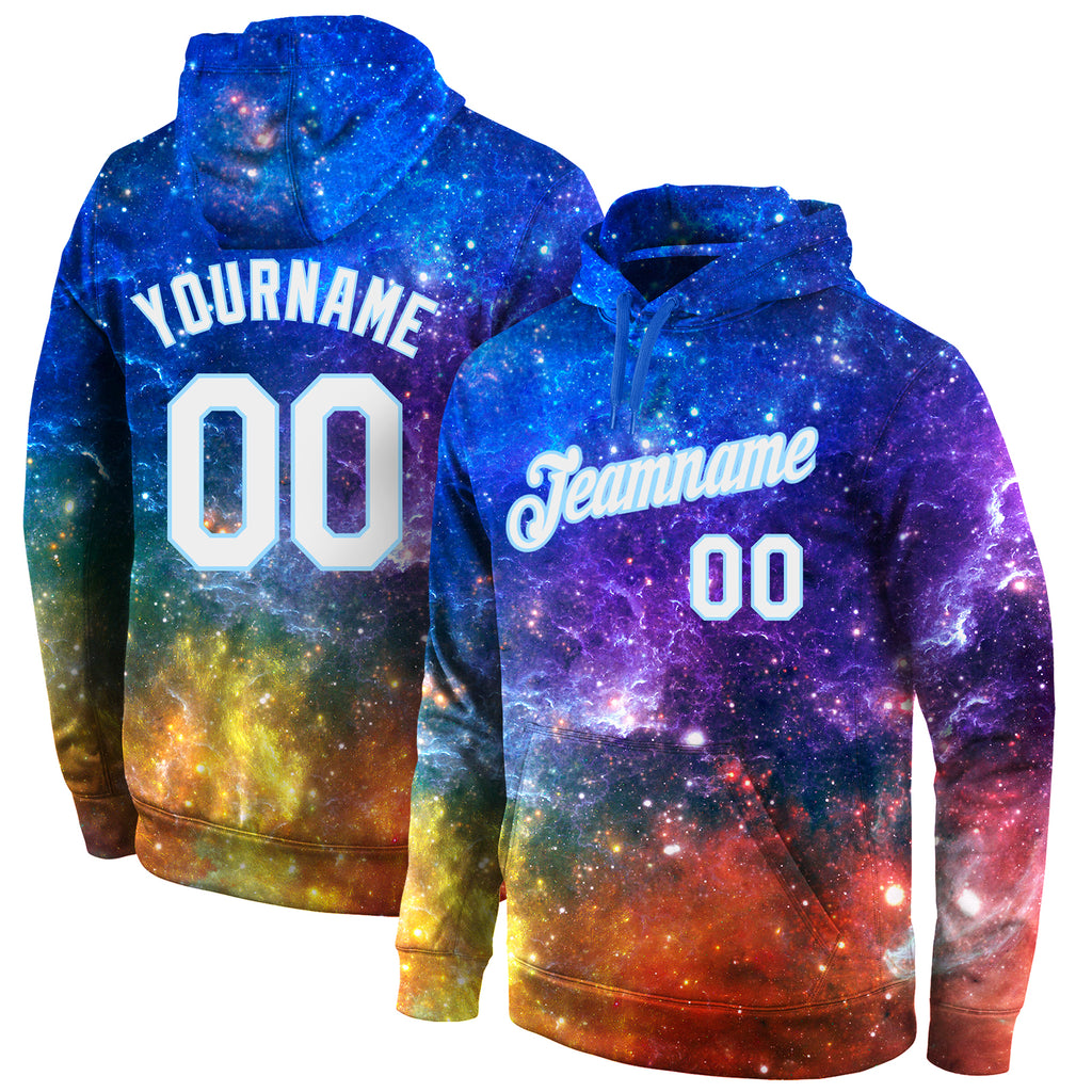 Custom Stitched  Galactic White-Light Blue 3D Sports Pullover Sweatshirt Hoodie