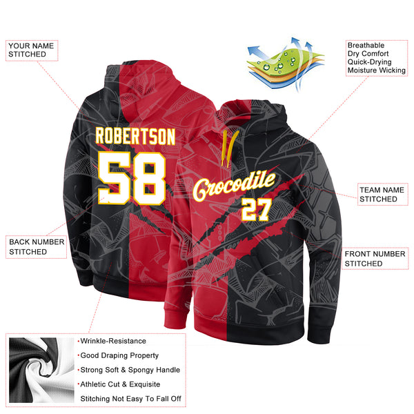 Custom Stitched Graffiti Pattern White-Gold 3D Sports Pullover Sweatshirt Hoodie