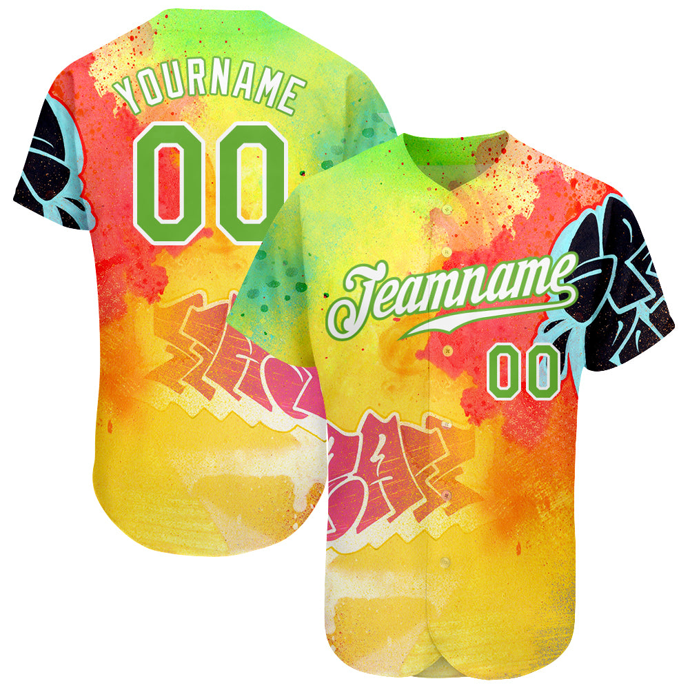 Custom Graffiti Pattern Neon Green-White 3D Authentic Baseball Jersey