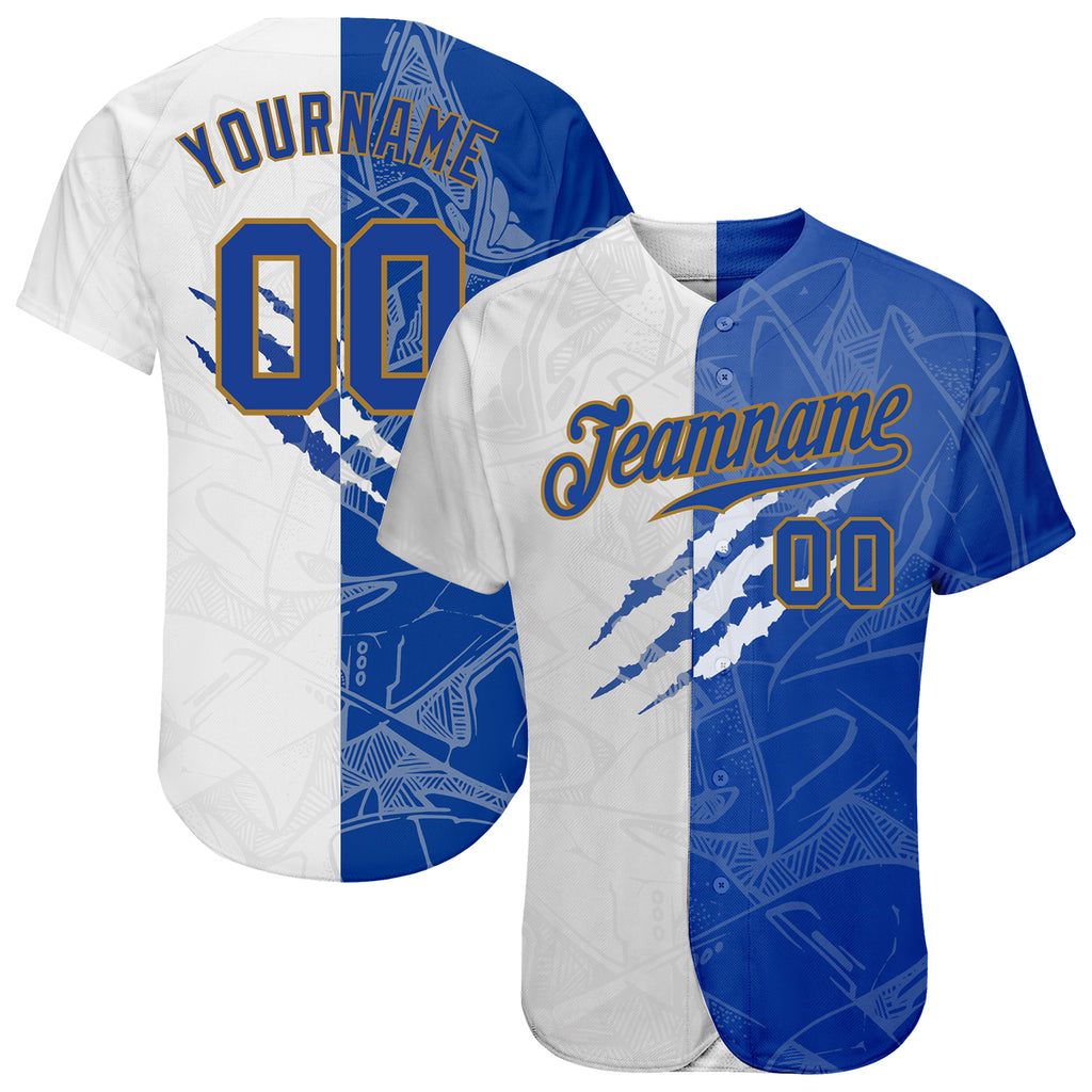 Custom Graffiti Pattern Royal-Old Gold 3D Authentic Baseball Jersey