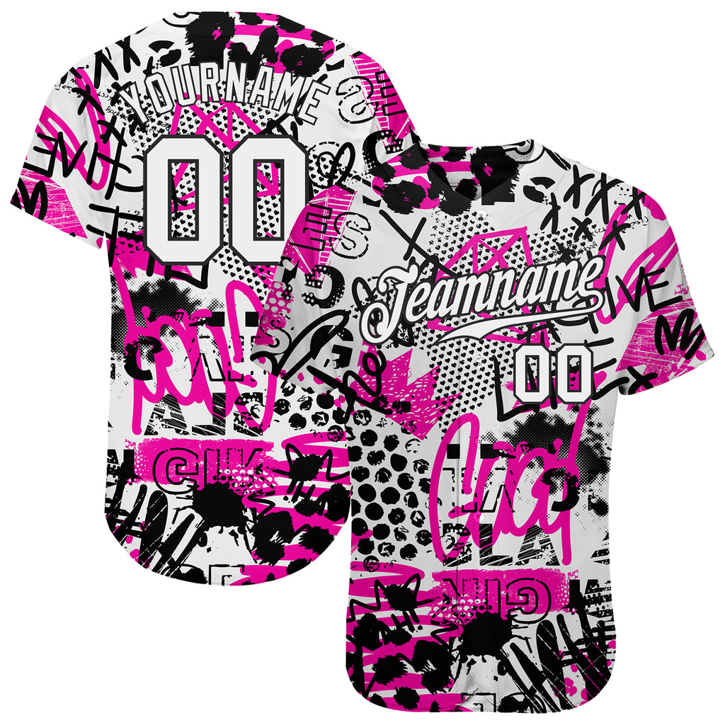 Custom Graffiti Pattern White-Black 3D Authentic Baseball Jersey