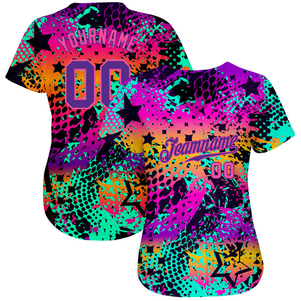 Custom Graffiti Pattern Purple-Pink 3D Authentic Baseball Jersey