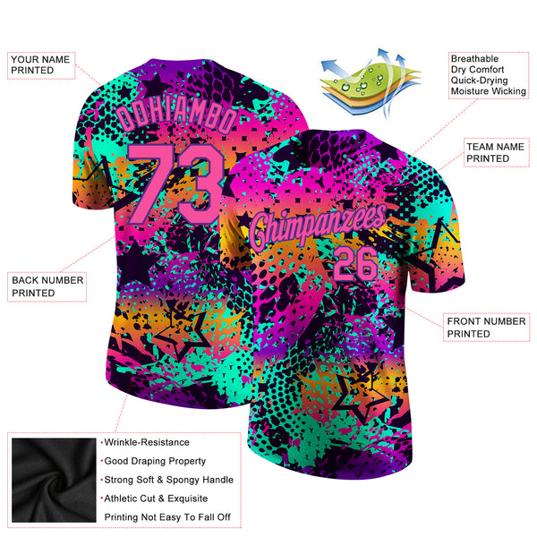 Custom Graffiti Pattern Pink-Purple 3D Performance T-Shirt