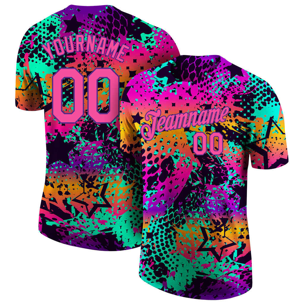 Custom Graffiti Pattern Pink-Purple 3D Performance T-Shirt