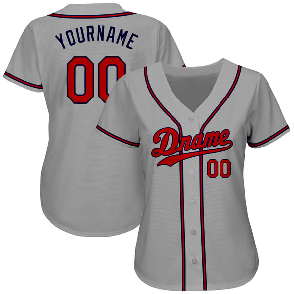 Custom Gray Red-Navy Authentic Baseball Jersey