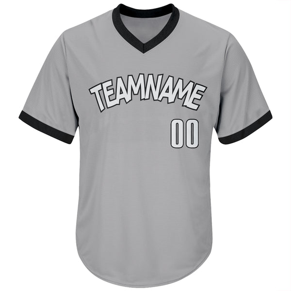 Custom Gray White-Black Authentic Throwback Rib-Knit Baseball Jersey Shirt