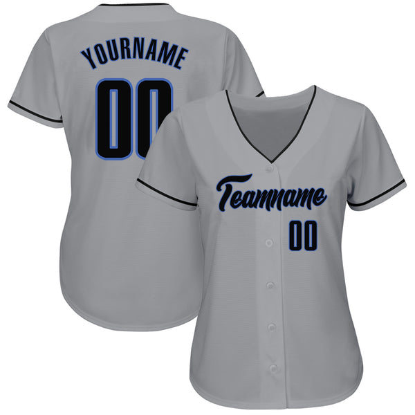 Custom Gray Black-Blue Authentic Baseball Jersey