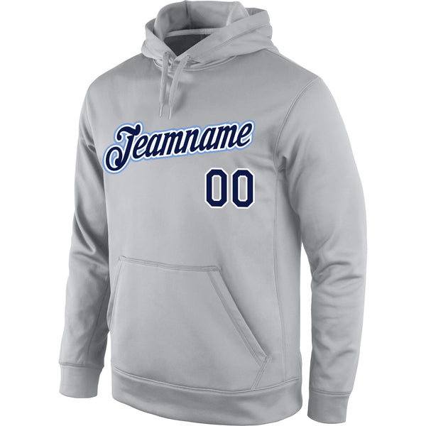 Custom Stitched Gray Navy-White Sports Pullover Sweatshirt Hoodie