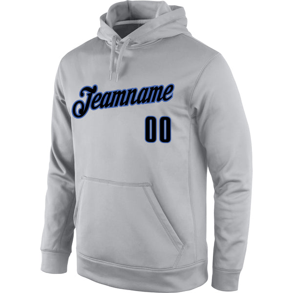 Custom Stitched Gray Black-Blue Sports Pullover Sweatshirt Hoodie