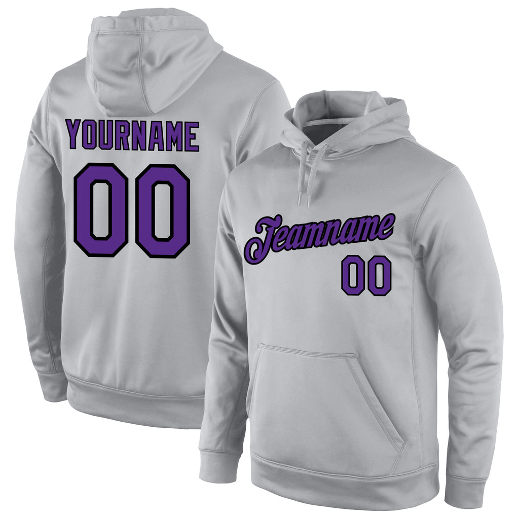 Custom Stitched Gray Purple-Black Sports Pullover Sweatshirt Hoodie